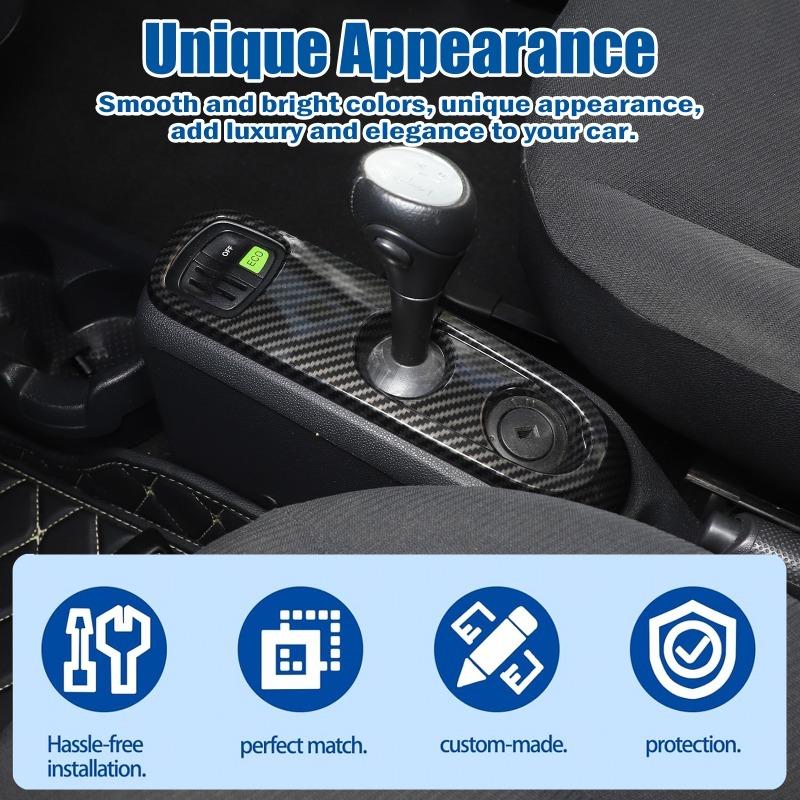 ABS Carbon Fiber Texture Car Center Console Gear Shift Panel Cover Trim Stickers For Mercedes Smart 451 Fortwo 2009-2015