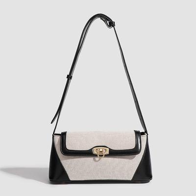 Niche Design Retro Color French Underarm Bag Full Canvas Hand Bill Shoulder Crossbody Baguette Bag
