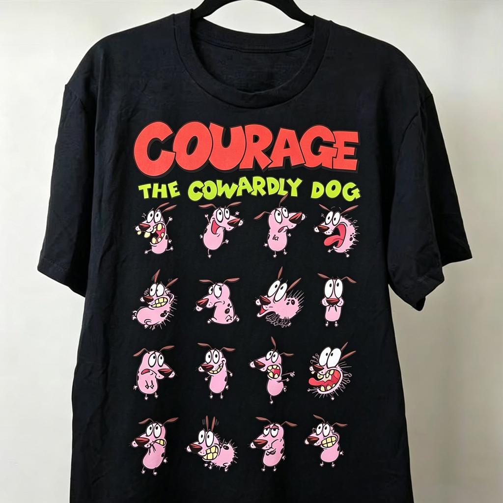 Vintage Courage the Cowardly Dog Cartoon Print Short Sleeve TShirt Retro Unisex Graphic Tee S Nostalgia Summer Streetwear Top