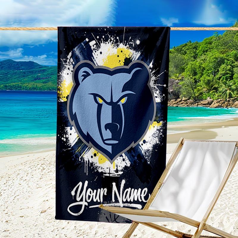 Custom Name Beach Towel Grizzly Marks Logo Design Beach Towel, Soft Microfiber, Gift for Her/Him, Birthday, for Pool, Beach, Travel, Fan gifts