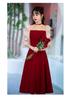 Robe d'été formelle courte haut de gamme couleur bordeaux - Tenue de toast ou tenue quotidienne pour la mariée 2025