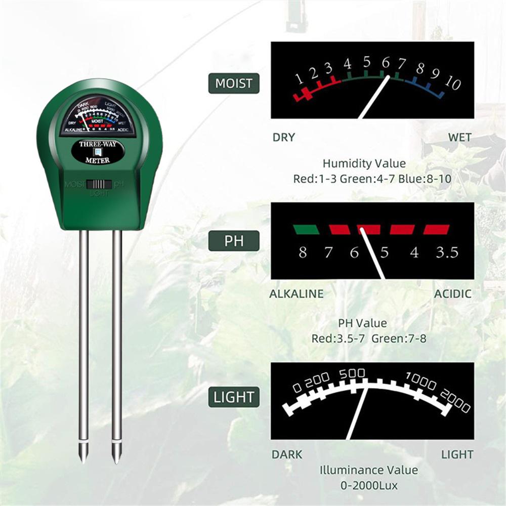 3 In 1 Soil PH Meter Flower Pot Hygrometer Soil Tester Plants Growth Moisture Light Intensity Meter Instrument Garden Plant Tool