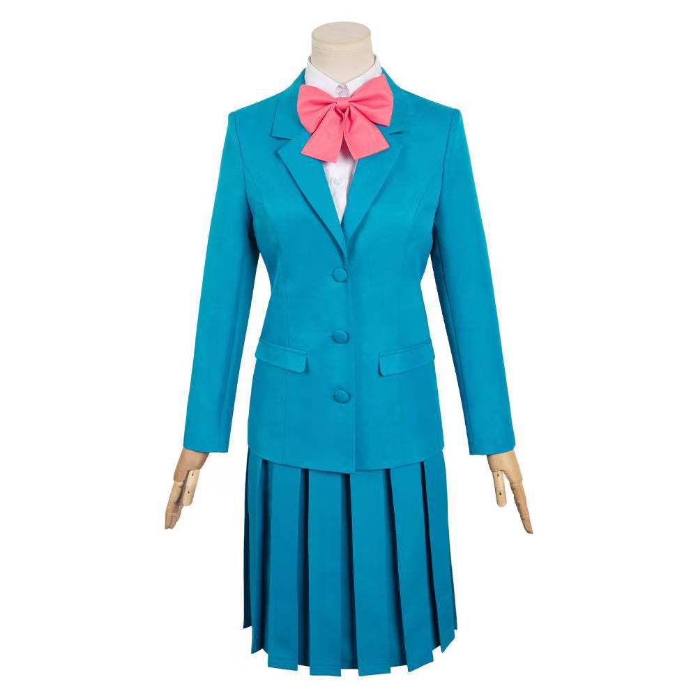 Kimi Ni Todoke Kuronuma Sawako Cosplay Costume, Blue School Uniform with Pink Bow for Anime Fans & Halloween Parties