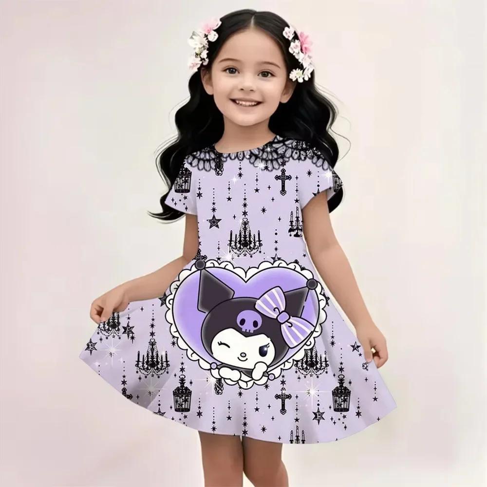 Sanrio Summer Fashion Polyester Lightweight Cartoon Cute Series 3D Hello Kitty Printed Girl s Dress Short sleeved Princess Dress 160
