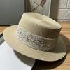 French Elegant Flat Brim Straw Hat for Women, Spring Summer Beach Sun Cap, Wide Brim UV Protection, Face Slimming Vacation Hat
