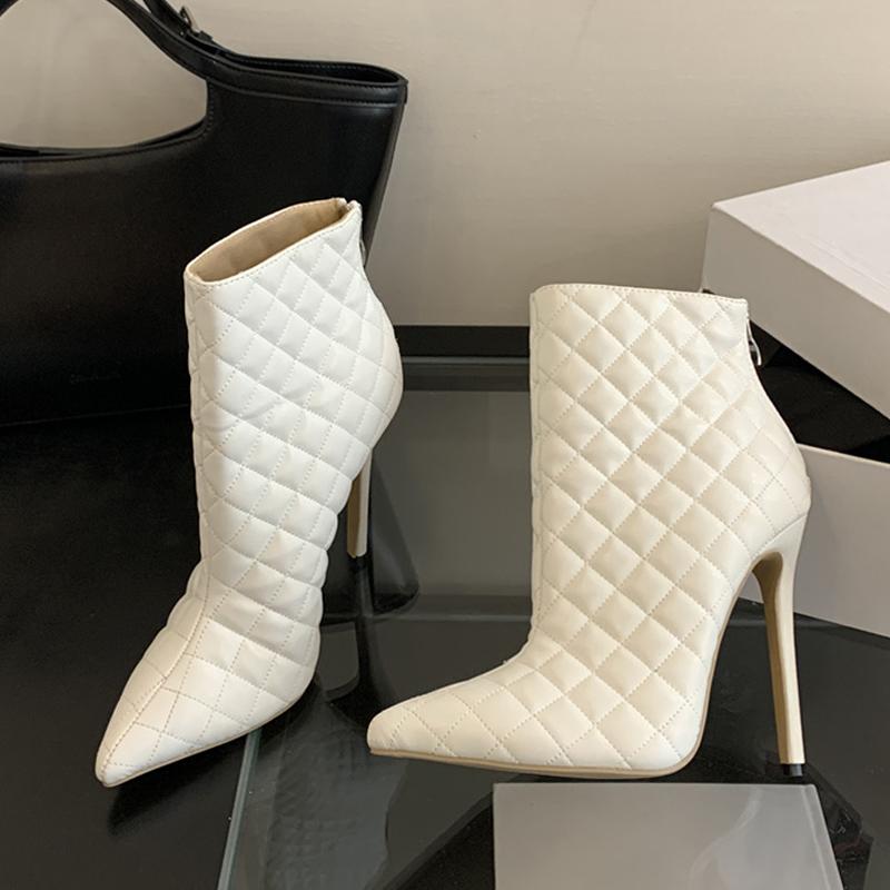 Fashion Liyke Autumn Winter Shoes Women Handmade Sewing Lattice Leather Ankle Boots Sexy Pointed Toe Party Prom High Heels Black White