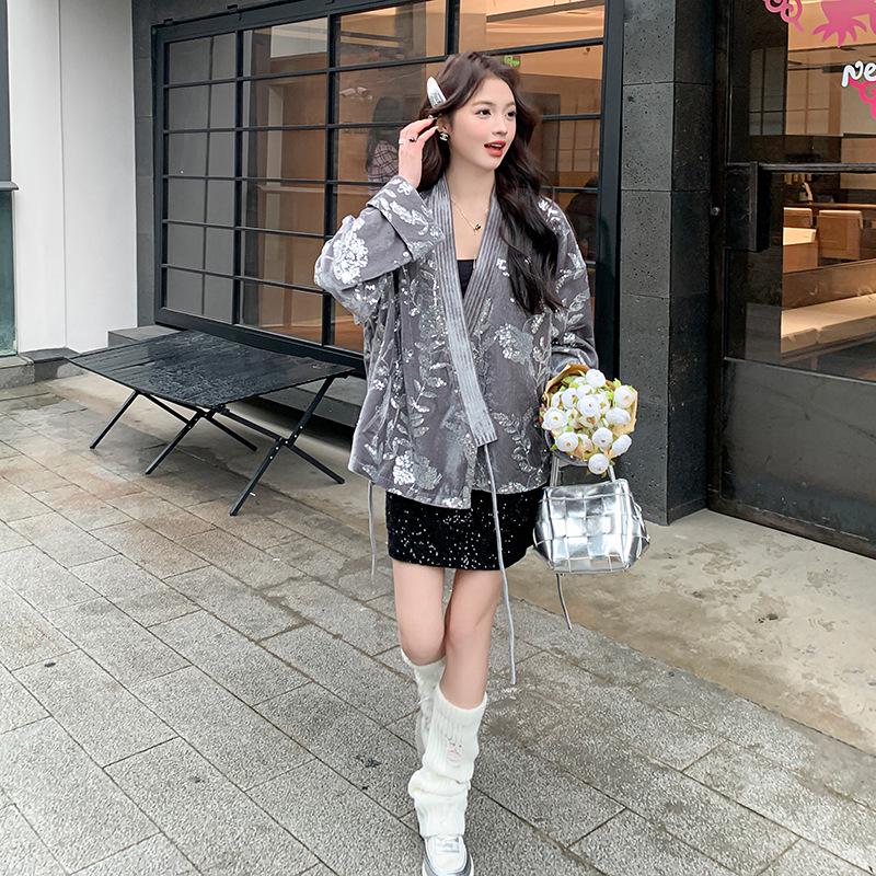 Japanese-Chinese Fusion Sparkling Printed Jacket - Autumn Luxury Long-Sleeved Trend