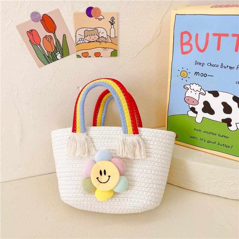 Children's Handbag Cotton Rope Woven Bag Gift Basket Shoulder Cartoon Sunflower Rainbow