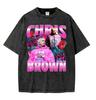 Rapper Chris Brown Breezy Großes Gesicht Grafik T-Shirt Unisex Damenmode Vintage Gewaschen Übergroß Kurzarm T-Shirts Streetwear