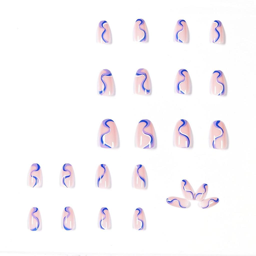 Color Block Line Design Wearable Manicure Nail Stickers – Removable False Nails