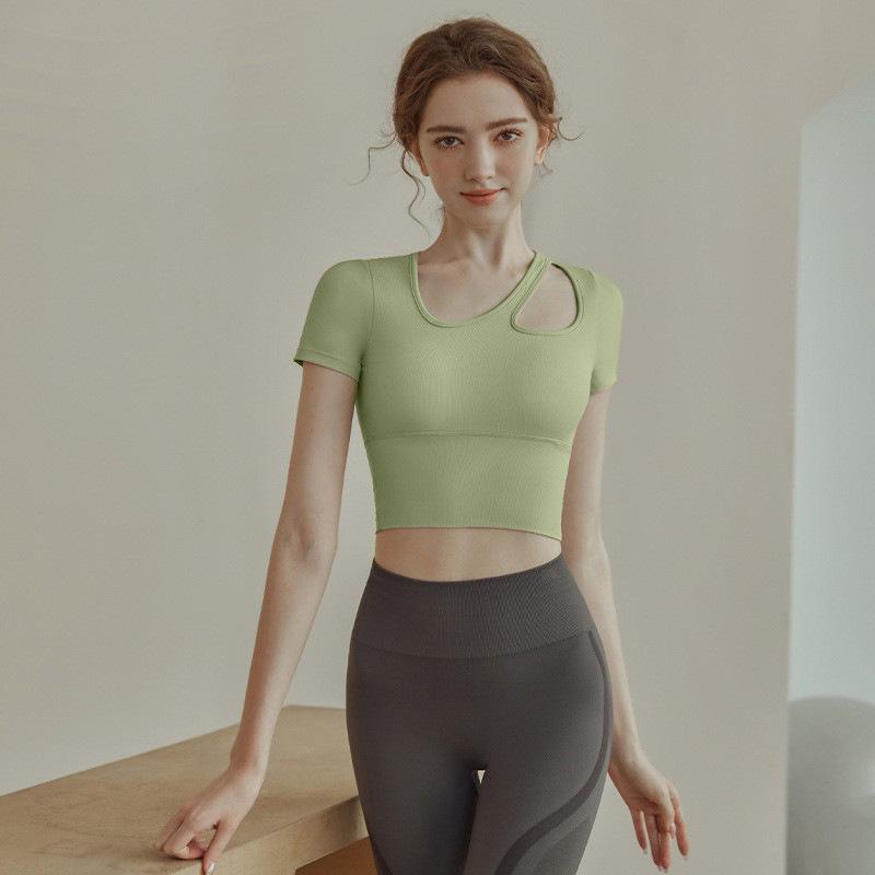 

Женский ударопрочный быстросохнущий топ для йоги с накладками на грудь - Высококачественная одежда для фитнеса с короткими рукавами Large