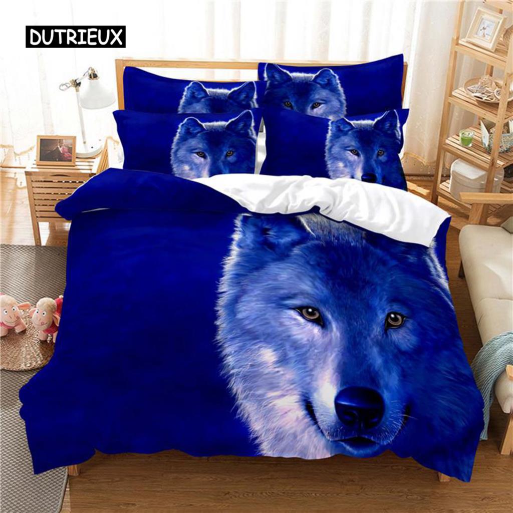 Wolf Duvet Cover Set Wolf with Mechanical Eye Bedding Set for Kid Teens Adults 3d Printing Queen King Size Polyester Quilt Cover