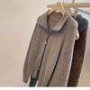 Grey Lapel Zipper Sweater Jacket Women's Autumn and Winter Winter Thickened Lazy Wind Stand-up Neck Knitted Cardigan Top