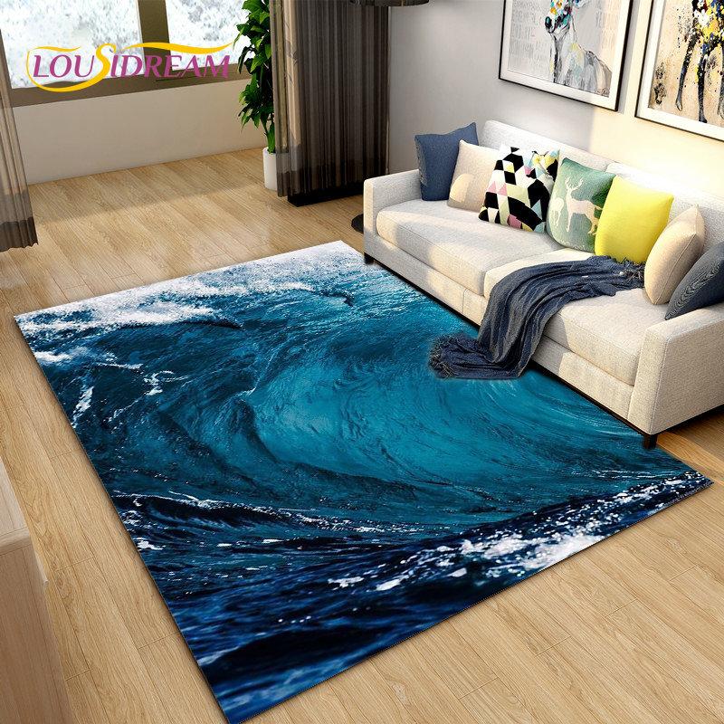 3D Ocean Seawater Beach Water Scenery Area Rug,Carpet Rug for Living Room Bedroom Sofa Doormat Decoration,Kid Non-slip Floor Mat