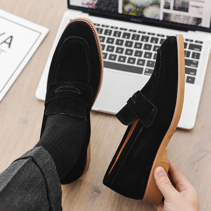 Luxury Fashion Brand Designer Men's Pointed Suede Leather Flats Shoes Male Wedding Casual Penny Loafers Formal Dress Footwear