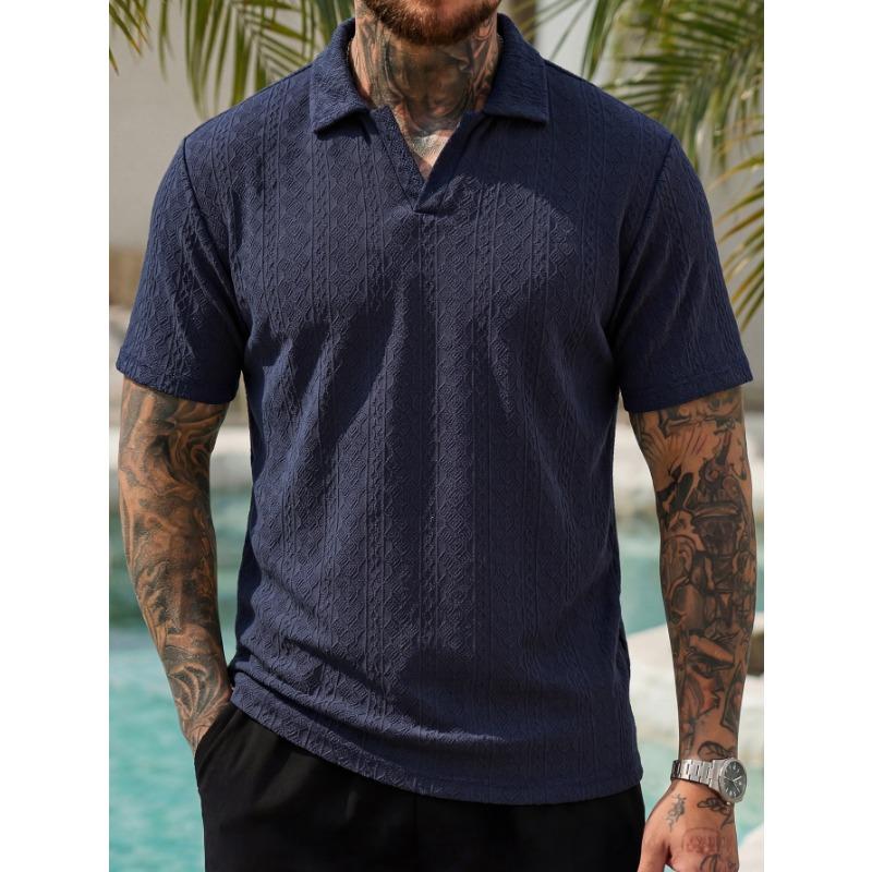 Mens Textured Jacquard Short Sleeve Polo Shirt