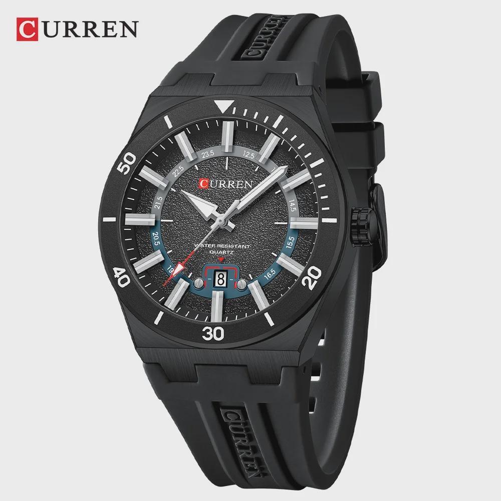 CURREN Men's Quartz Watch Fashion Date Display Luminous Waterproof Silicone Strap Sports Wristwatch