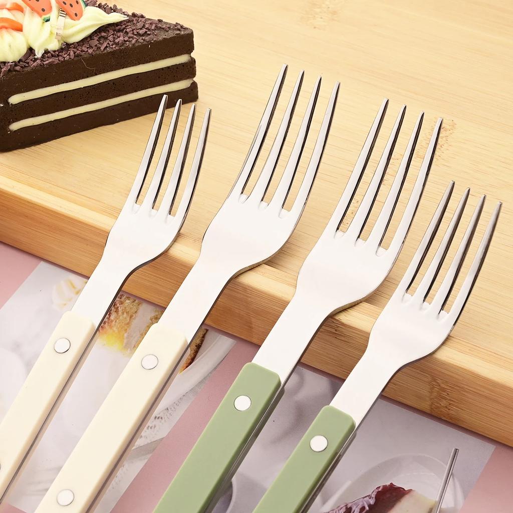 4/5Pcs Acrylic Beige Handle Dinnerware Set Knife Fork Spoon Tableware Dessert Fork Spoon Flatware Stainless Steels Cutlery Set