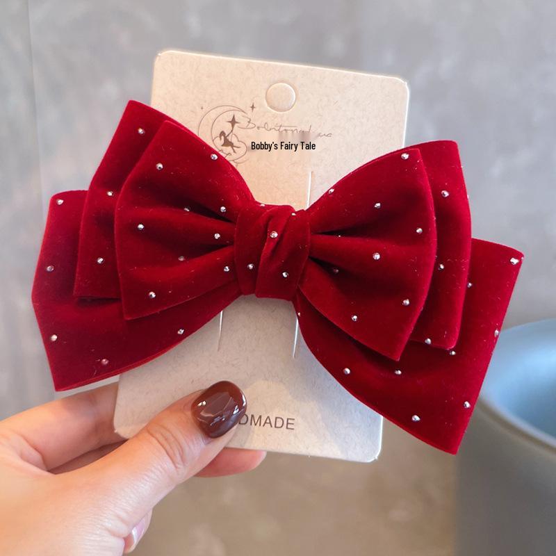 Red Bow Hair Clip for Kids & Babies: New Year Floral Princess Accessory