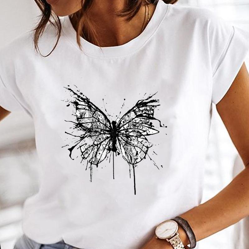90s Women Short Sleeve Flower Floral Lovely Cute Print Tee Top Summer Fashion T-shirt Clothing Casual Lady Female Graphic T-shirt