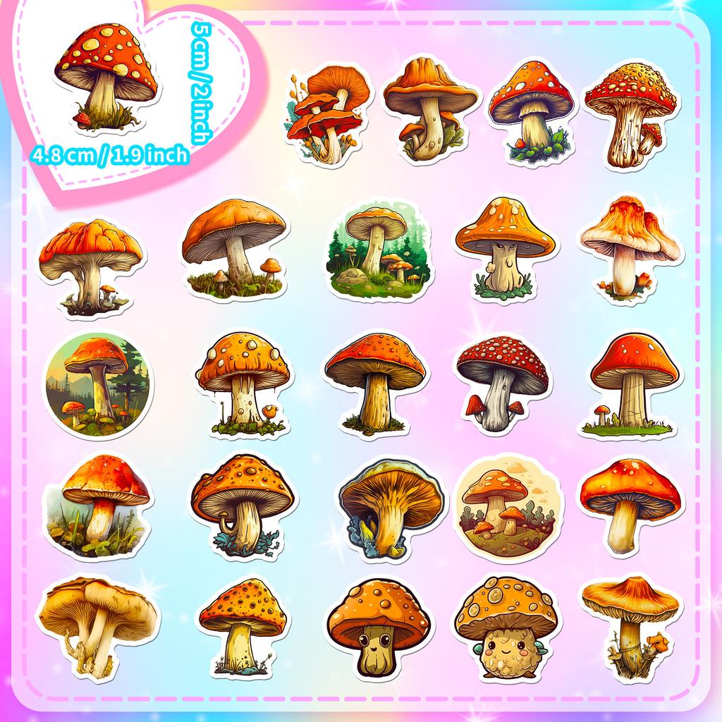 50 Mushroom Stickers Plant Mushroom Stickers Personalized Retro Guitar Notebook Graffiti Stickers