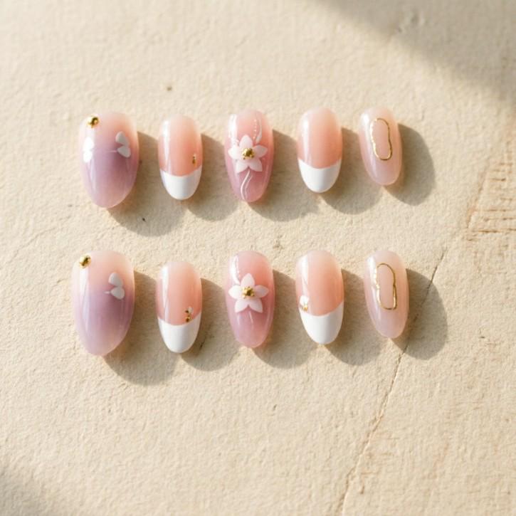 Cherry Blossom French Pink Girly Elegant Handmade Wearable Nail Art Stickers