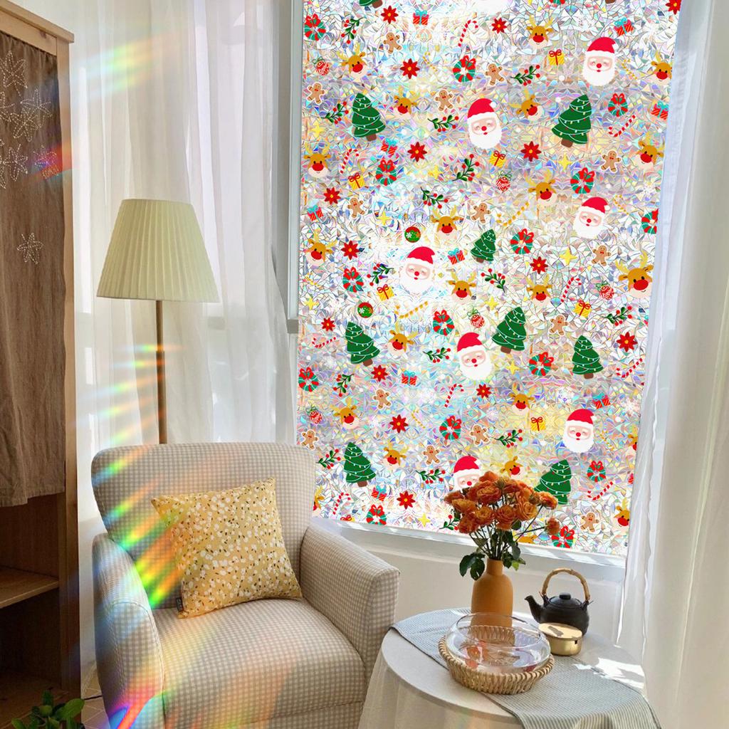 Xc17500 Creative Cute Santa Claus Christmas Tree Colorful Static Glass Sticker Window Sticker Double-Sided Visual