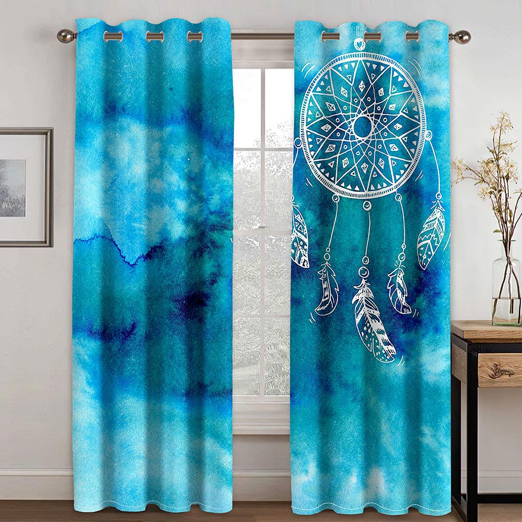 

Blue Dream Catcher Printed Woven Curtains Two Independent Curtains on The Left and Right Blackout Curtains for The Bedroom 132cmx160cm