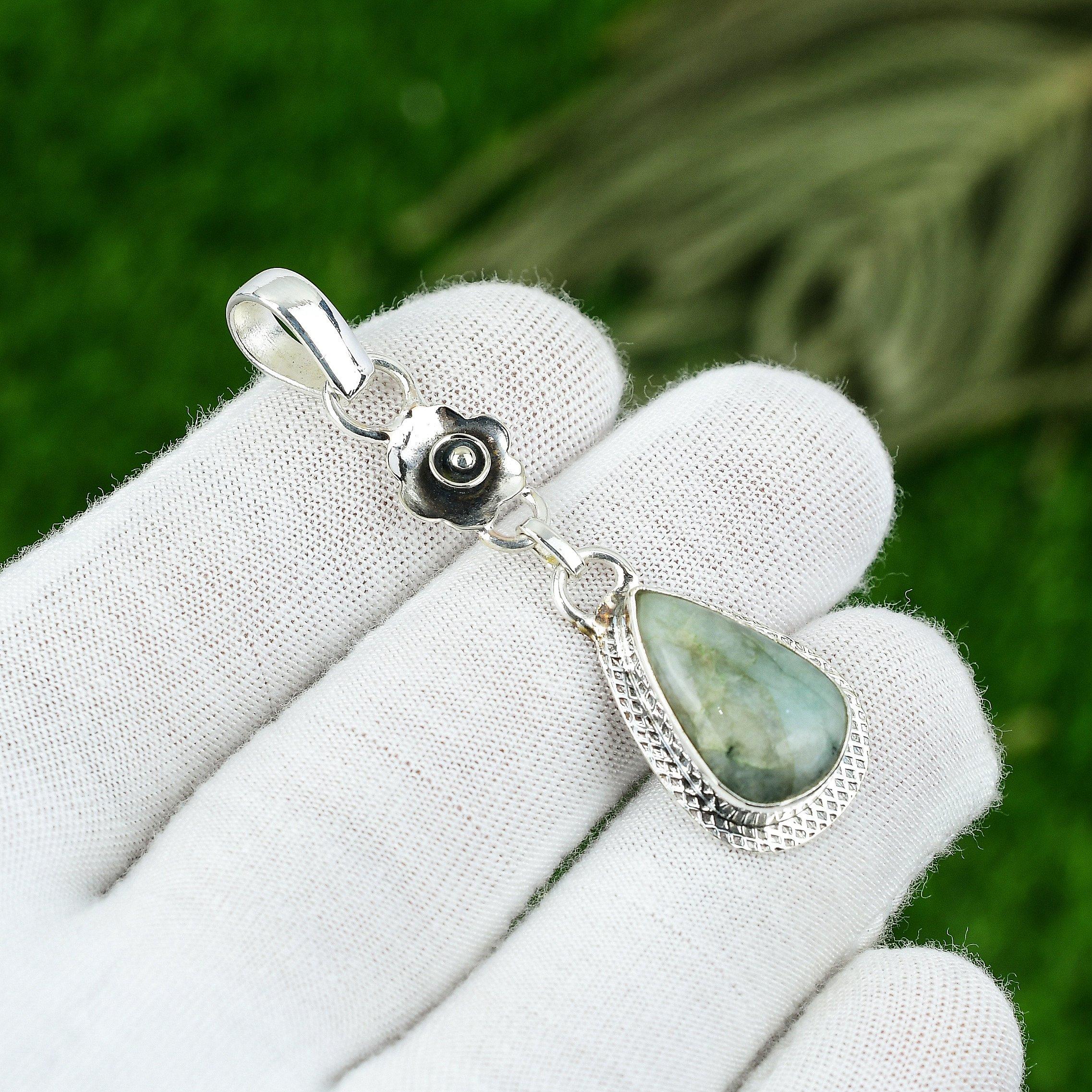 

Natural Chrysoprase Gemstone Jewelry 925 Sterling Silver Pendant For Women