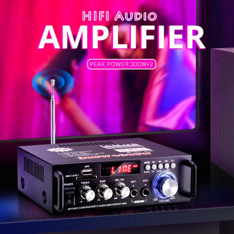 BT-298A Mini Portable Car Power Amplifier 12V Bluetooth HIFI Audio Amplifier Home Cinema Stereo Speaker 18X13.6X5.5CM