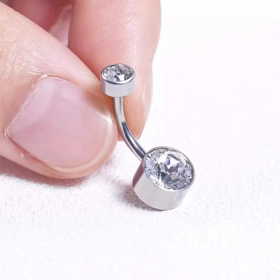 G23 Titan 5A Runder Zirkon CZ Bauchnabelring Körperschmuck Intern Gewindet Fassung gesetzt