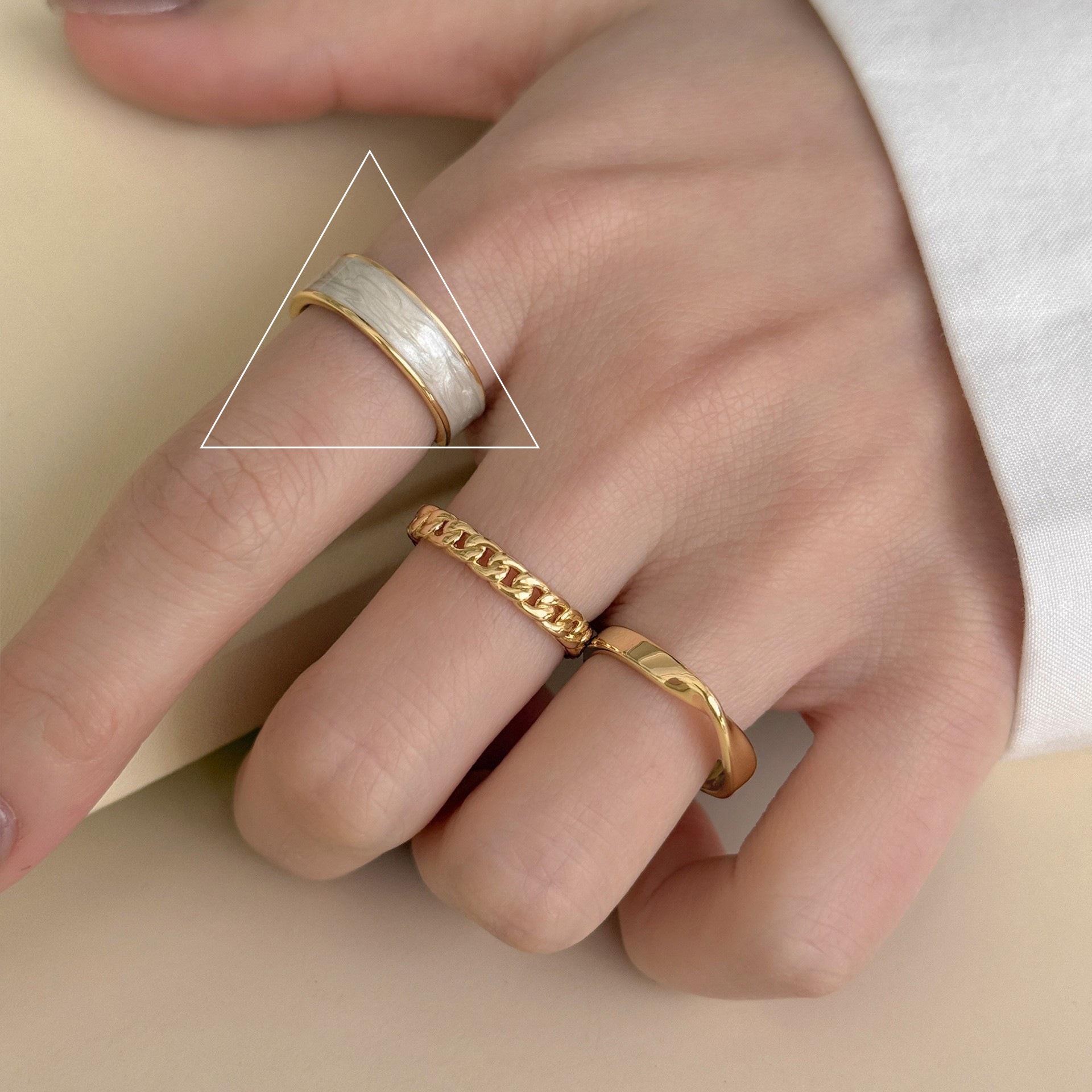 Trendy Retro Geometric Hollow Chain Stackable Ring for Women Open Adjustable