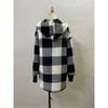 Women's Autumn and Winter Hooded Plaid Warm Top, Mid To Long Plush Cardigan Jacket