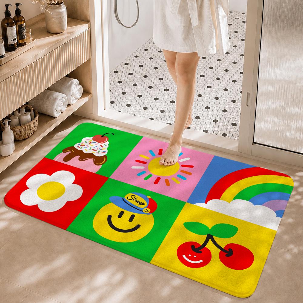 Trendy Art Motif w-wiggle wiggle Floor Mat Non-Slip Absorbent Floor Mat Decorative Rug for Home Bathroom Bedroom Entryway