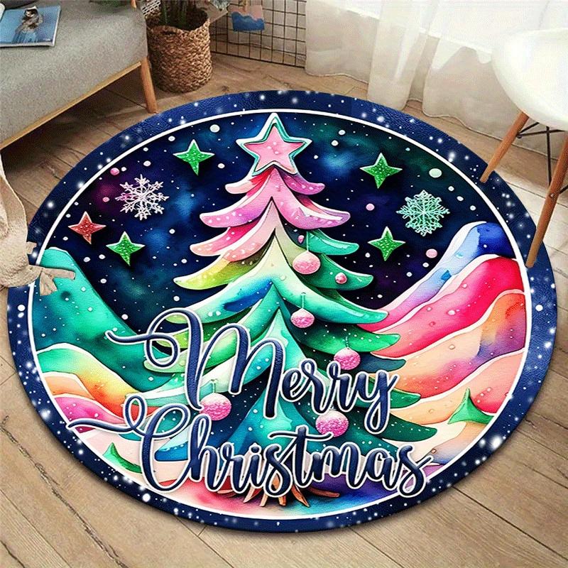 

1pc Soft, Absorbent & Non-Slip Colorful Christmas Tree Round Rug, Perfect for Entryway, Living Room, Bedroom Decor, Machine Washable Flannel 80cm by 80cm
