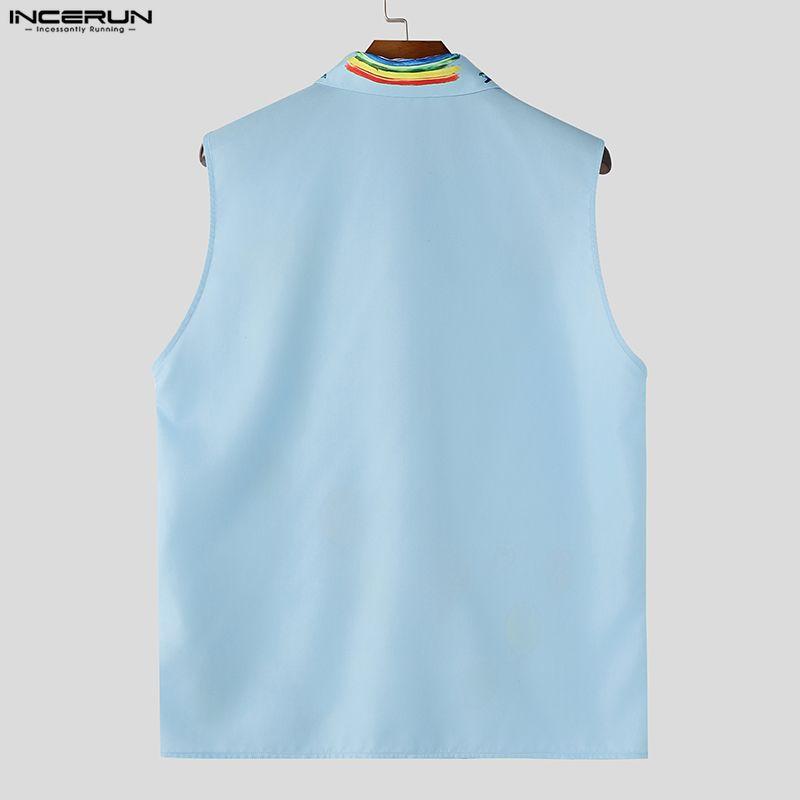 INCERUN Mens Casual Sleeveless Shirt Lapel Collar Button Down Funny Cartoon Graffiti Print Holiday Tank Tops