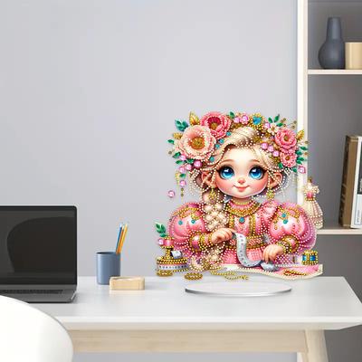 2D Flat Print Girl DIY Double-Sided Desktop Diamond Art Kits Diamond Painting Desktop Decorations for Home Office Desktop Decor