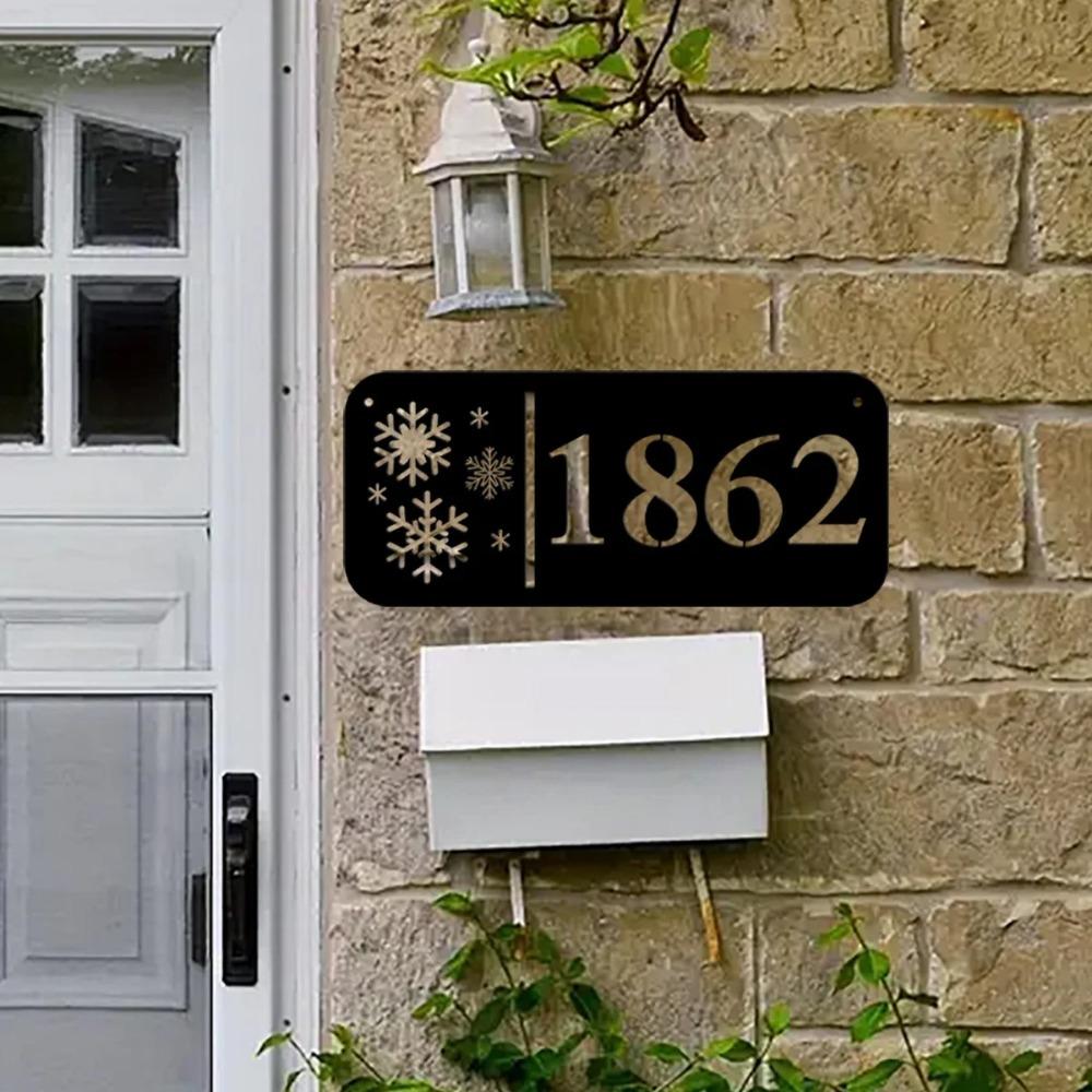 Custom Metal Frosty Flake House Number Sign, Personalized Outdoor Address Plaque, Wall Decor