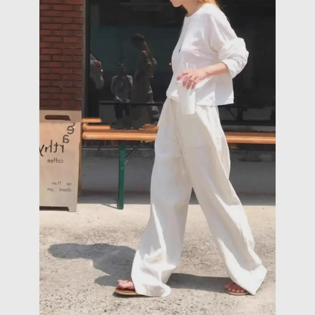 Unisex Sommerhose aus Leinen-Baumwolle mit weitem Bein – atmungsaktiv, leicht, lockere Passform