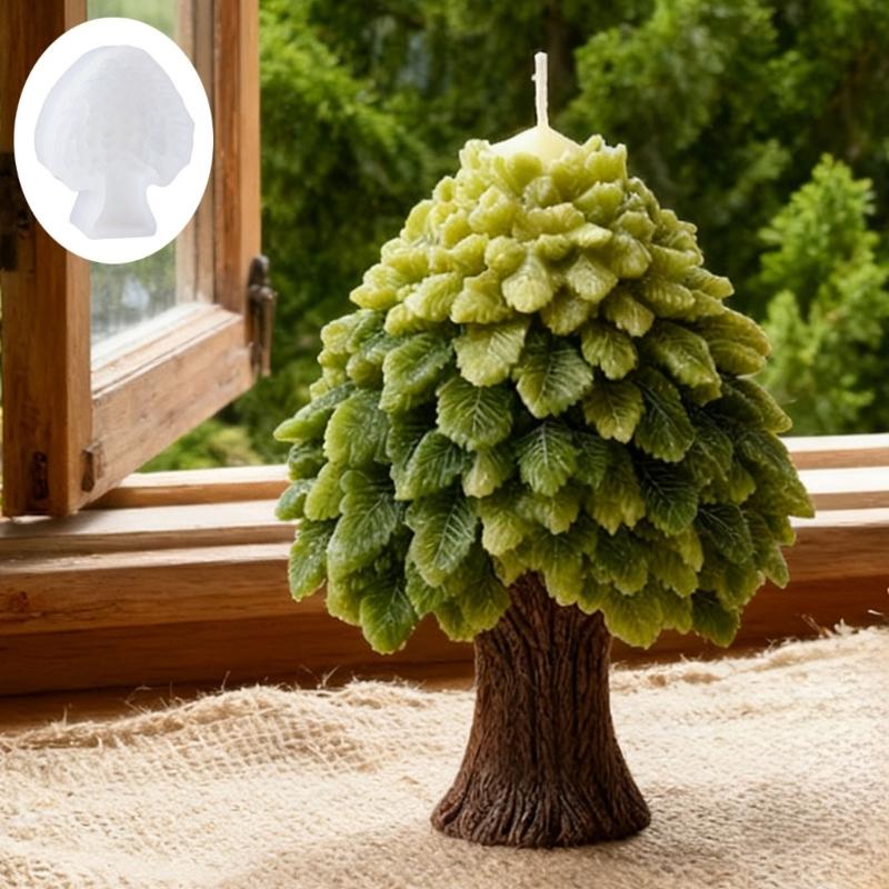 3D Tree Shaped Silicone Candle Mould Featuring Layer Leaf Designs For Natural Home Decoration Simple Demolding