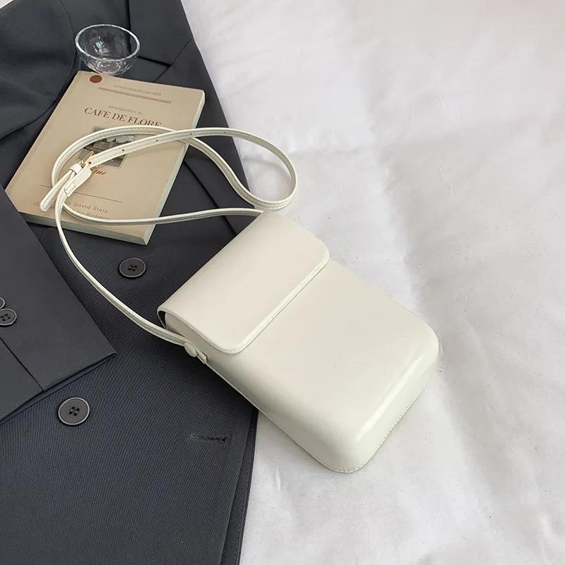

Women Mini PU Leather Shoulder Purses and Handbags for Girls Ladies Phone Simple Solid Designer Bag білий