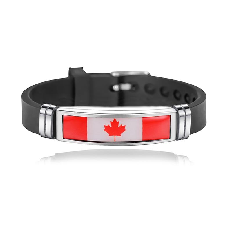 Modisches Nationalflaggen-Armband USA Frankreich Kanada Flaggen Armreif Verstellbares Silikon Sportarmbänder Armband Für Männer Schmuck black