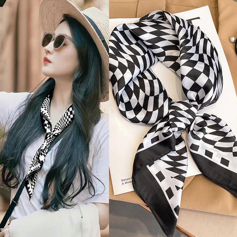 Luxury Silk Scarf for Women Hijab Bandana Fashion 70*70cm Square Scarves Handkerchief Design Shawl Wraps Echarpe Foulard