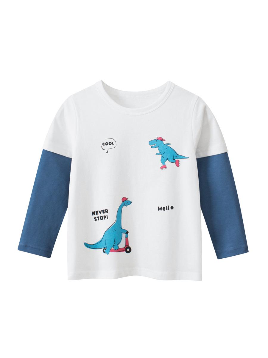 27kids Boys Long Sleeve Dinosaur T-shirt - Fake Two-piece Design 100 cm