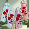 1PC Single Red Rose Stem Floral Print 750ml Color Plastic Sports Water Bottle Leakproof Flip Straw Lid Suitable for Sports Office Home Use