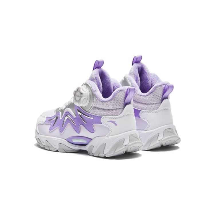Anta Kids Round Head Knob Simple Comfortable Shock Absorbing Wear Resistant Mid Top Outdoor Shoes Kids Shoes Purple White Silver 322349977-1