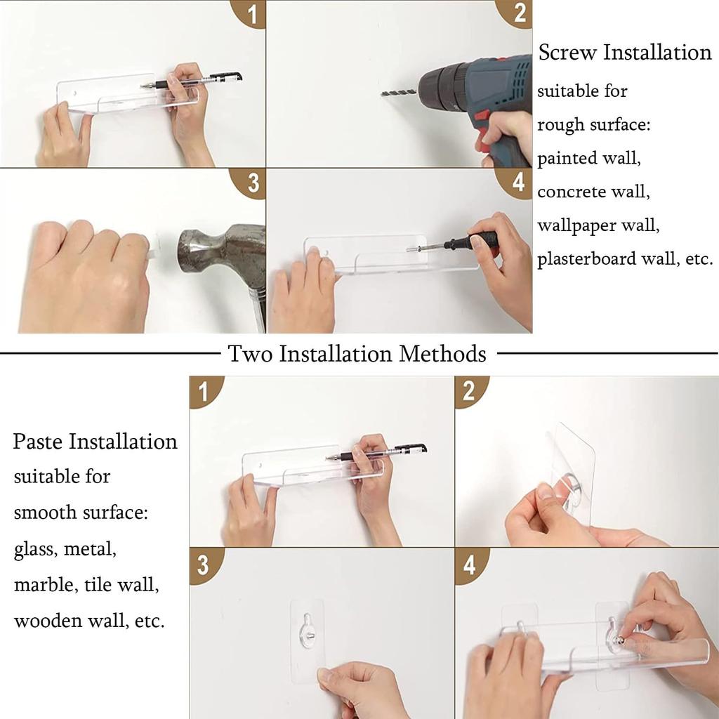 WANLIAN 8 Inch Acrylic Clear Shelves for Wall No Drilling, 2 Pack Small Adhesive Floating Shelf with Ledge, No Damage Mounted, Easily Expand Wall