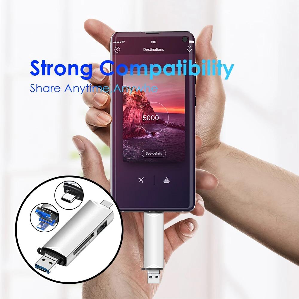 6 In 1 OTG Multifunction USB 3.0 Card Reader U Disk TYPE-C/Usb/Tf/Sd Flash Drive Memory Card for Adapter Phone Laptop Compute