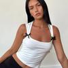 Y2K Women'S Bow Tie-Up Tank Tops Wide Shoulder Straps Bandage Camisole Sexy Low Cut Crop Tops Female Vest Tops