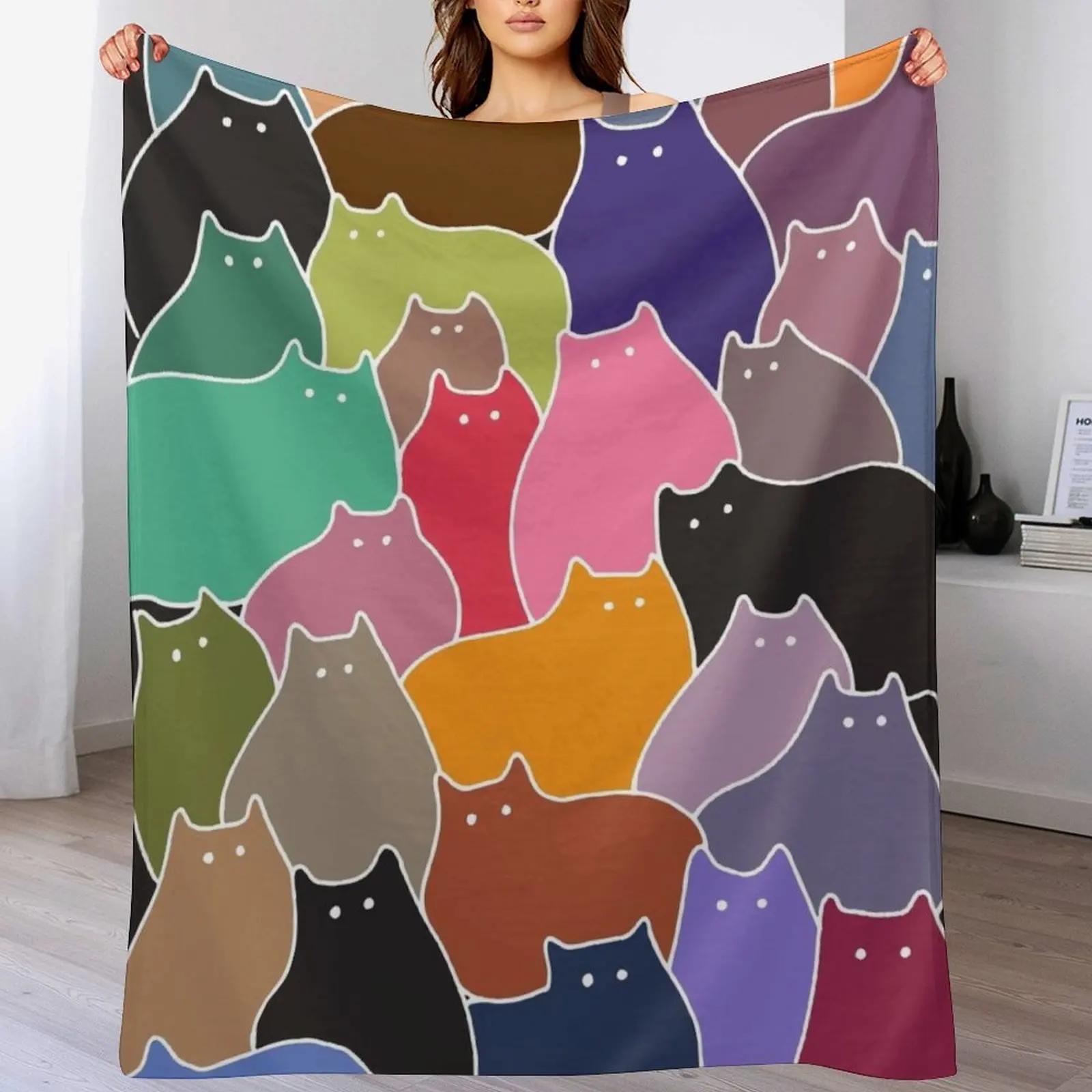 

Colorful Patchwork Cats Throw Blanket Stylish Decor Blanket Gift for Friends Roommate 102x76cm(40x30in)